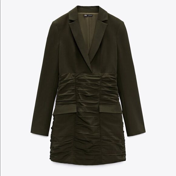 Zara Draped Dress Blazer Khaki New - Picture 5 of 8